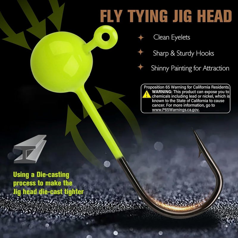 Dovesun 100pcs Fly Tying Jigs Kit, Jig Heads for Fly Fishing 1/124oz 1/80oz 1/64oz 1/32oz 1/16oz Jig Head Small Fly Fishing Hooks DIY Lure Making Kit Suit for Tying Flies | Crappie Lures - Image 3